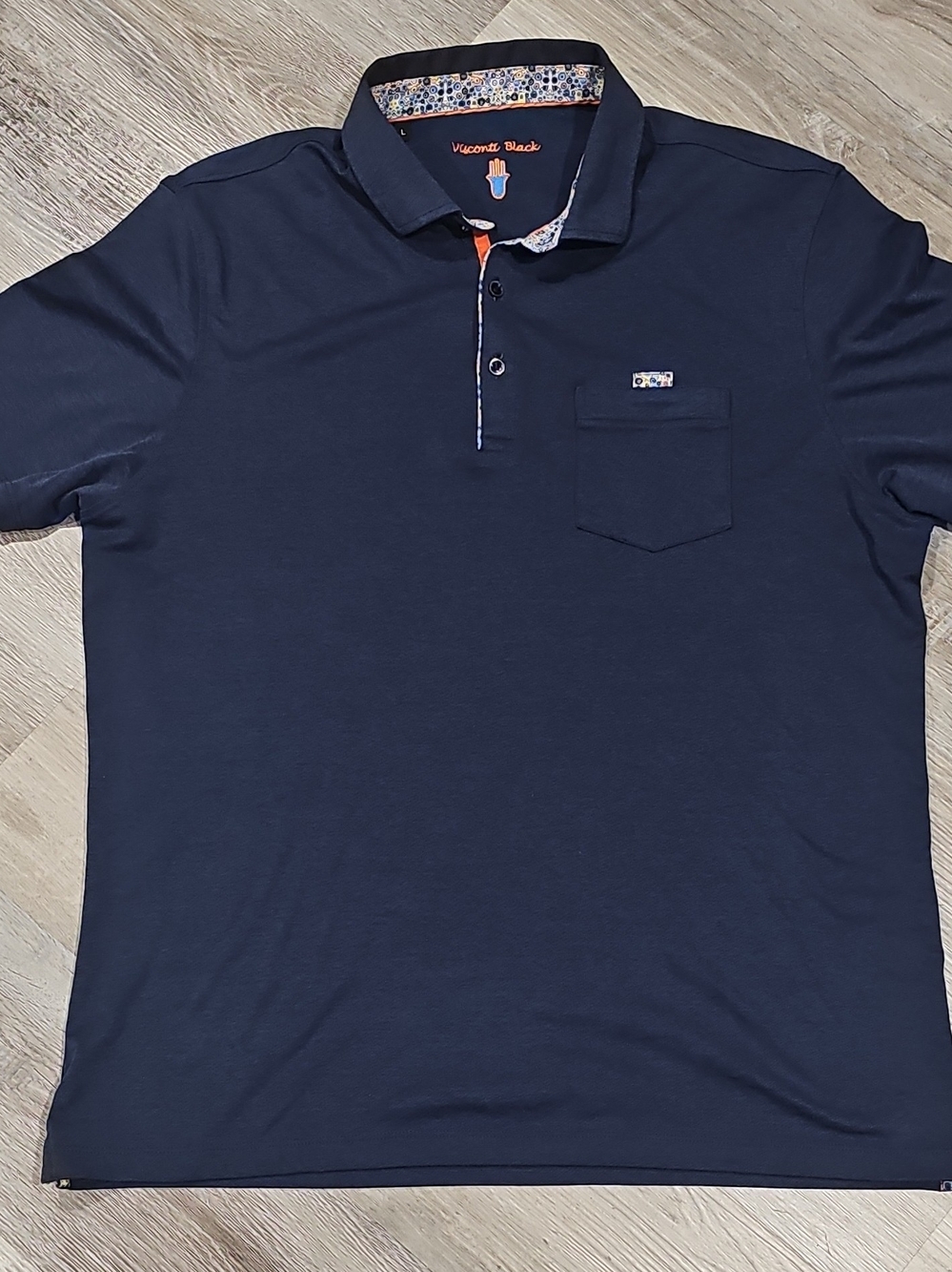 Visconti Black Men's Navy Polo with Pocket and Contrast Trim L